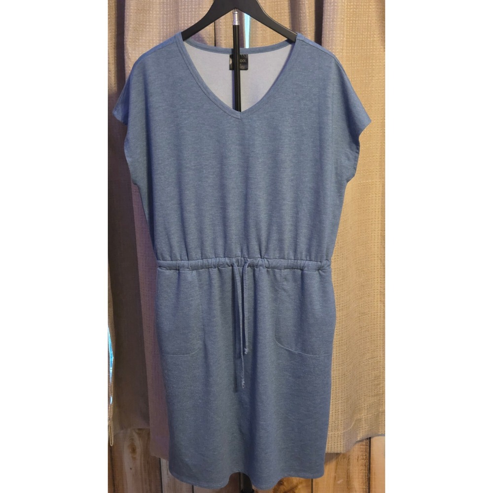 32 Cool Short Sleeve Lux Dress Women's Size Large Blue Drawstring Waistband